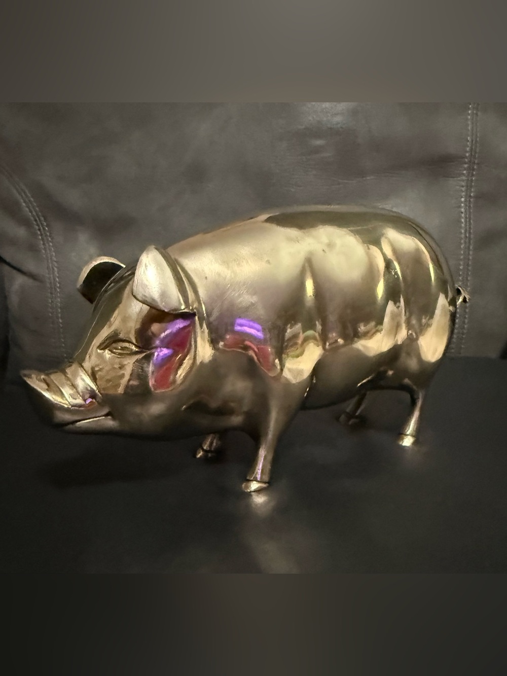 Vintage solid brass 3lb Piggy Bank 11” Long  5” Tall